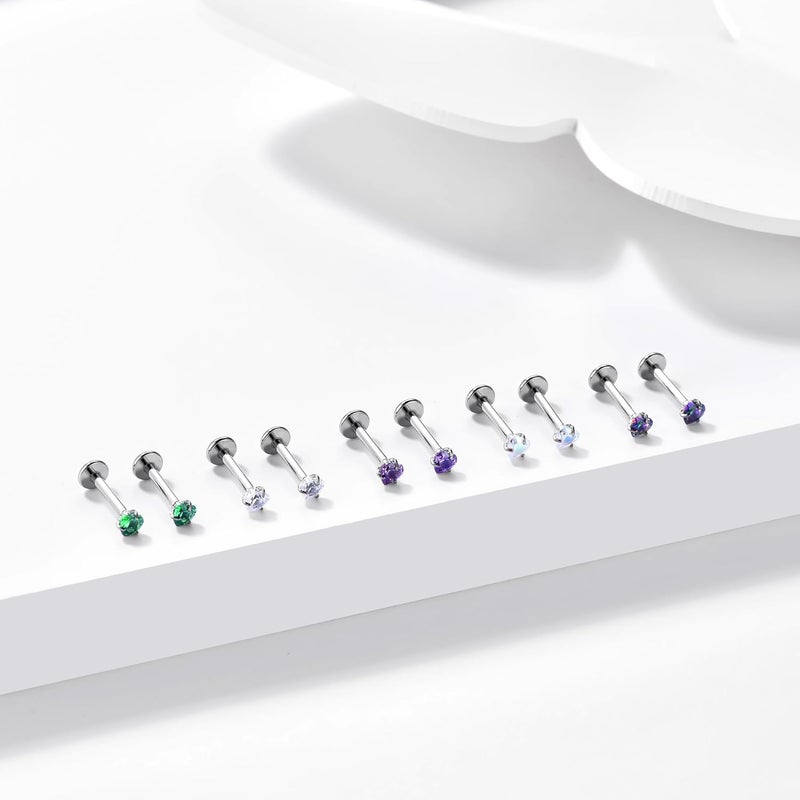 TOMIDES G23 Titanium Lip Rook Labret Studs Helix Tragus Earring Set 16G Threadless CZ Nose Stud Hypoallergenic Conch Lobe Cartilage Push Back Monroe Piercing Jewelry - Image 4